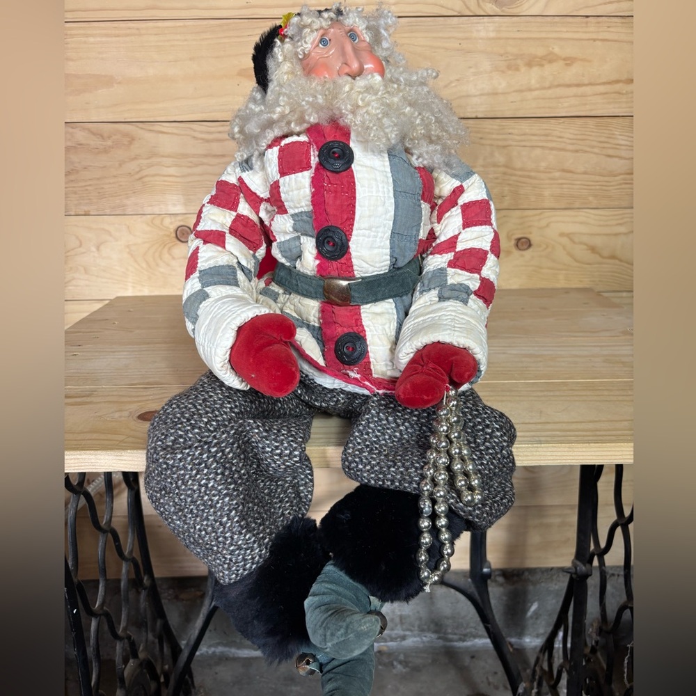 Vintage Storytellers‎ Santa Doll with Patchwork Quilt jacket and molded face